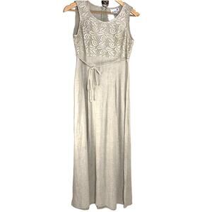 VTG Linen Maxi Dress Sz 4 Beige Tan Cottagecore Boho Coastal Cowgirl Resort